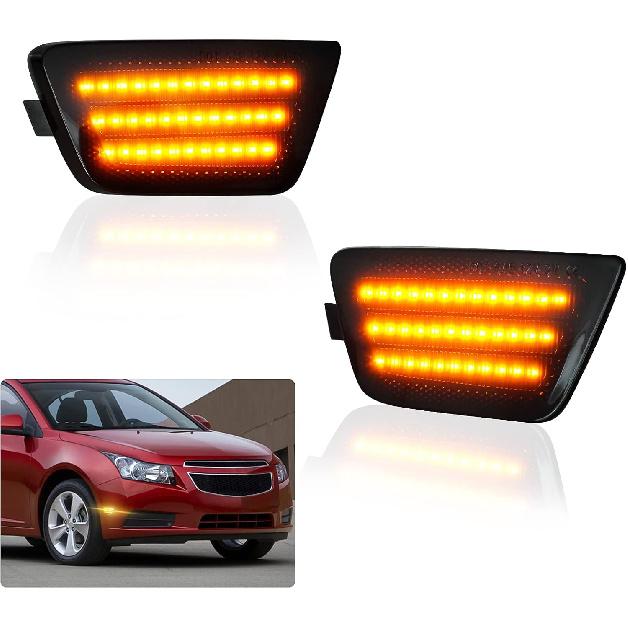 Bestview LED Side Marker Light Assembly, Front Bumper Lamps Compatible with Chevy Cruze 2011 2012 2013 2014 2015, Driver & Passenger Side, Smoked Len