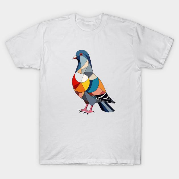 Men Black Print T-shirt Colorful Cubist Pigeon No-Cut Transfer Paper Print Cotton Tshirt S
