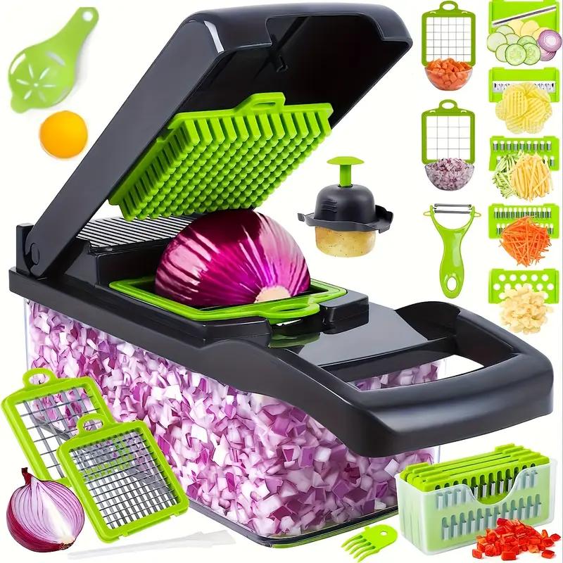 Tritaverdure Multifunzionale 16-in-1 Manuale Affettatrice Dicer con Contenitore Tagliaverdure per Cipolla, Carota, Aglio Gadget da Cucina
