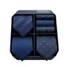[HISDERN] Business Navy Tie 3-Piece Set - Stylish, Perfect for Weddings, Blue Tie, Pocket Square, Men's Formal Wear, Washable, Brand Name, Gift T3-02