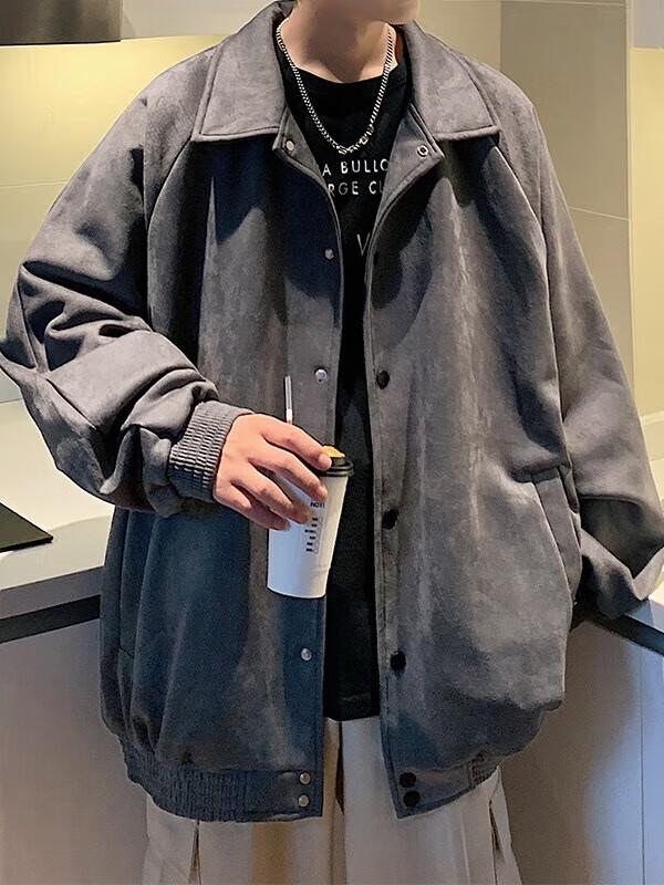 Dingfengbaoluo Men's Suede Baseball Jacket