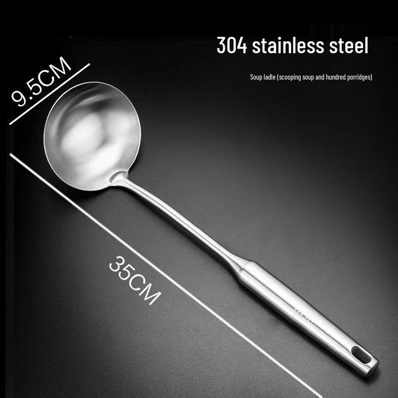 304 Stainless Steel Kitchen Tool Set: Spatula, Soup Ladle, Wok Spatula, Strainer, and Spoon - Anti-scalding, Thickened Design.