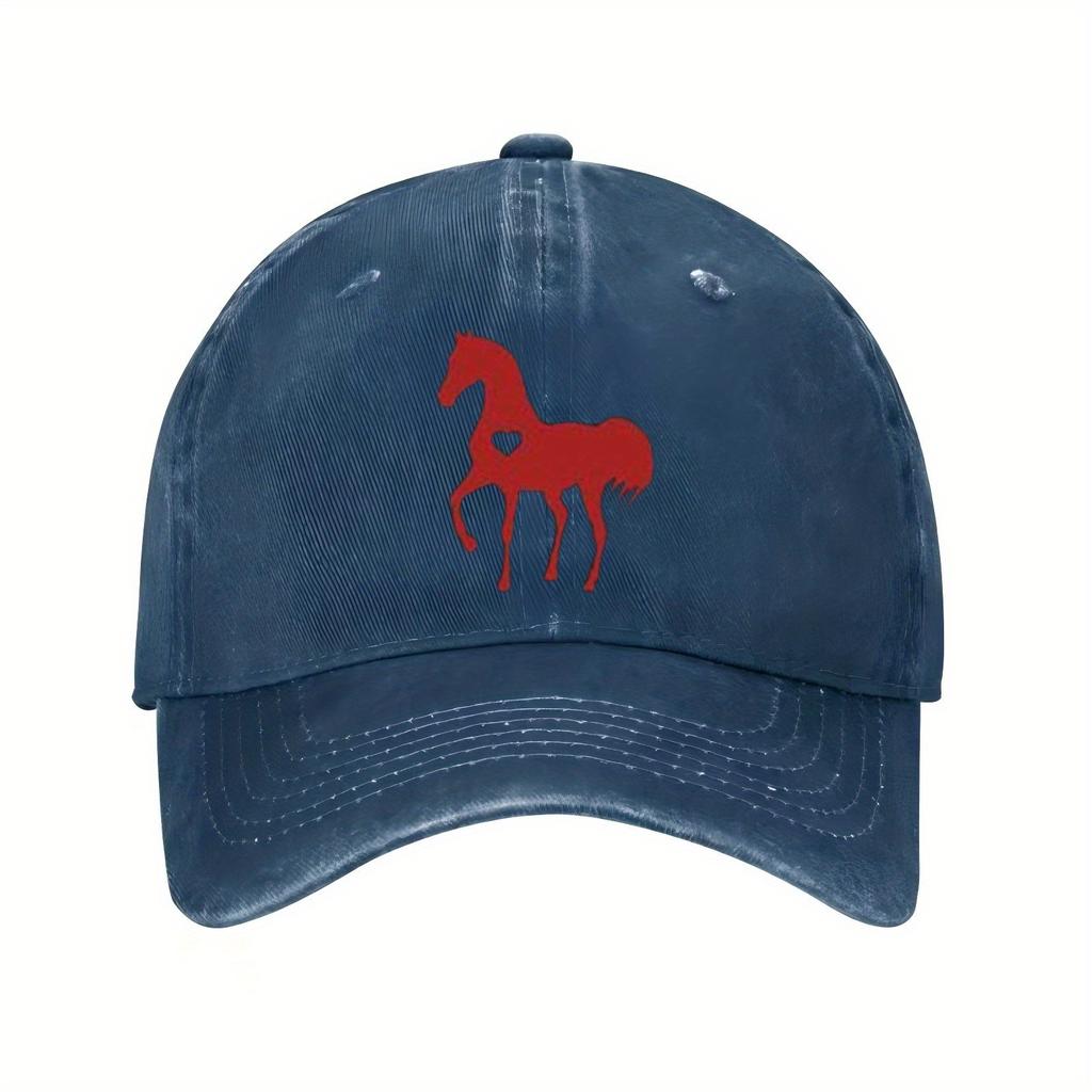 Red Heart Horse Graphic Baseball Cap Unisex Polyester Distressed Casual Adjustable Sport Sun Hat