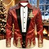 2026 Men's Fashion Christmas Satin Long Sleeve Shirt Christmas Special Edition 3D Printed Snowflake Christmas Tree Cane Candy