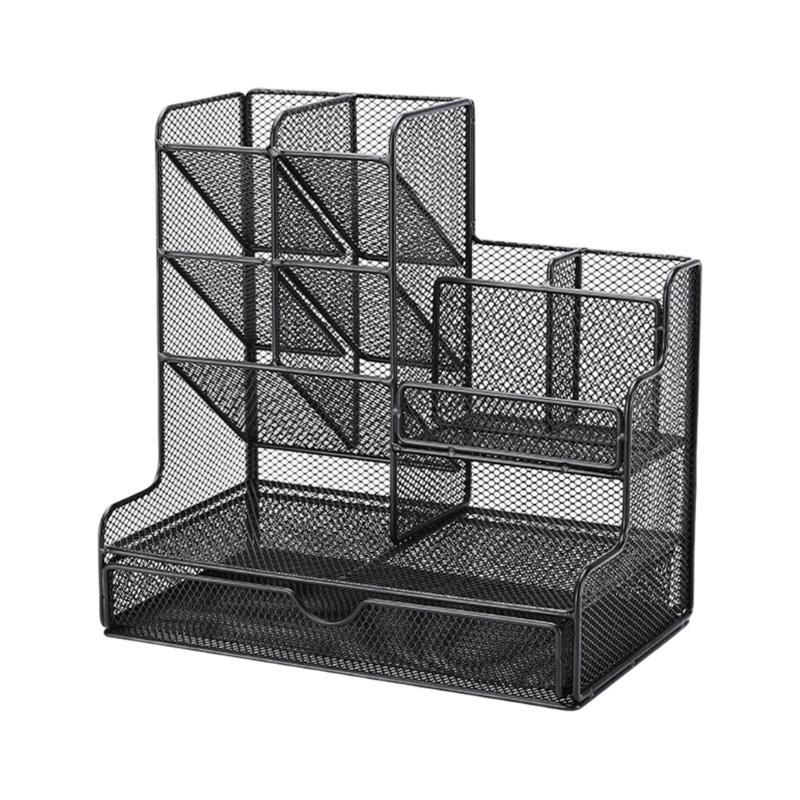 Multifunctional Desk Pen Organizers Space Saving Desk Organizers with Sliding Drawer Metal Pen for Office School Dorm 1