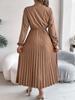 Dames Elegante Europese Stijl V-hals Kant Hoge Taille Lange Mouwen Geplooide Maxi Jurk