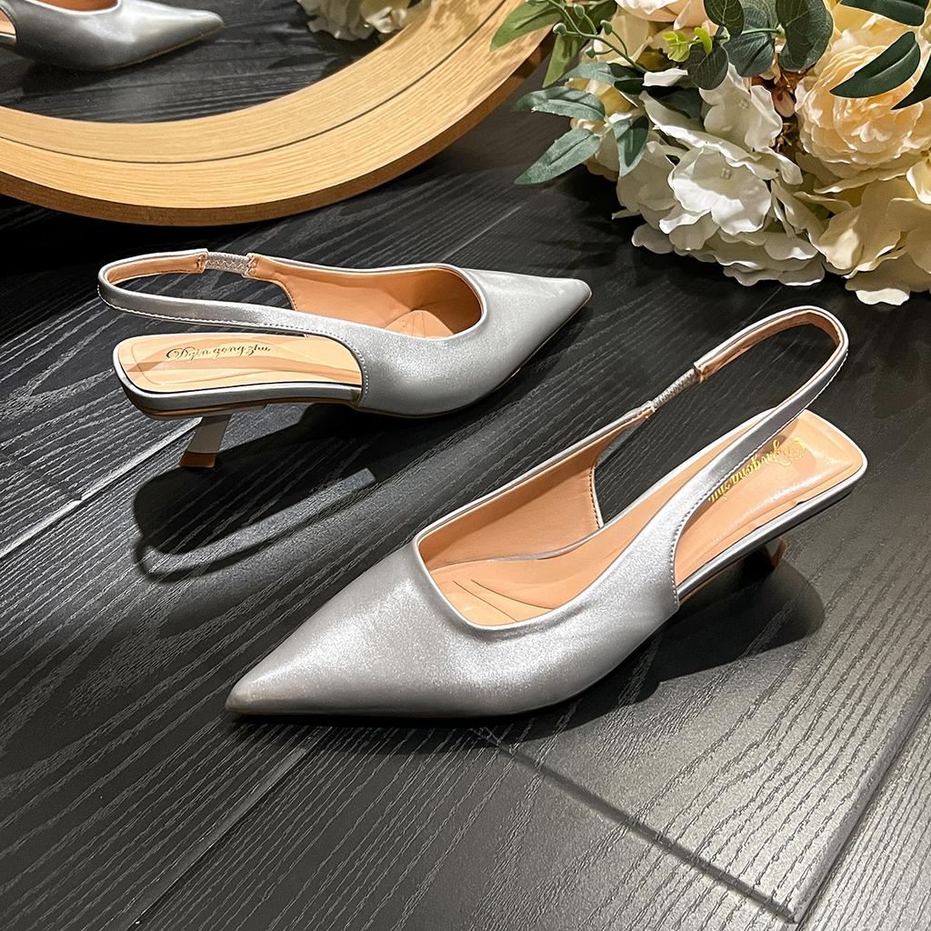 Baotou sandals women's new summer stiletto high heels retro word with empty pointed single shoes