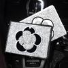 Luxury Crystal Camellia Car Key Case Shiny Keychain Holder  Bag Case Bling Car Accessories Interior for Woman Girls