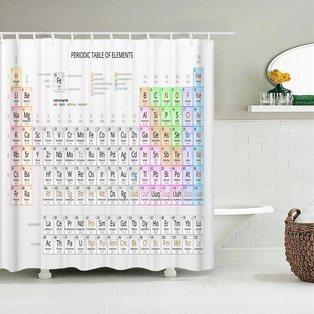 Periodensystem der Elemente Duschvorhang Badezimmer Wasserdichtes Gewebe Waschbar Duschwand Dekoration 240X180cm Duschvorhänge