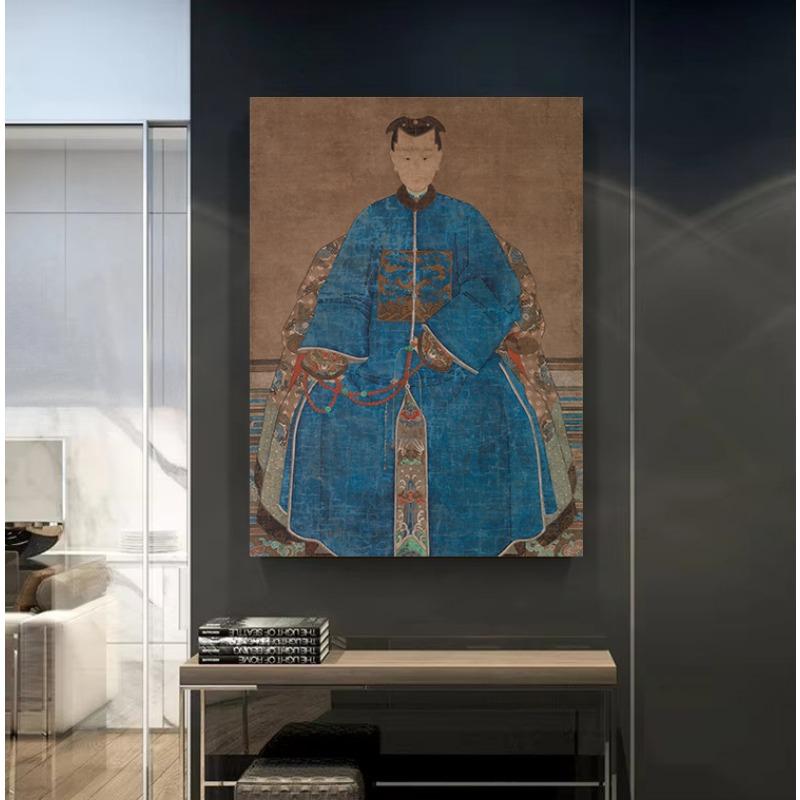 Vintage Chinesische Kaiser in traditioneller Tracht Asiatisches Porträt Poster Leinwandgemälde Wandkunst Bilder Heiminnendekor Geschenk