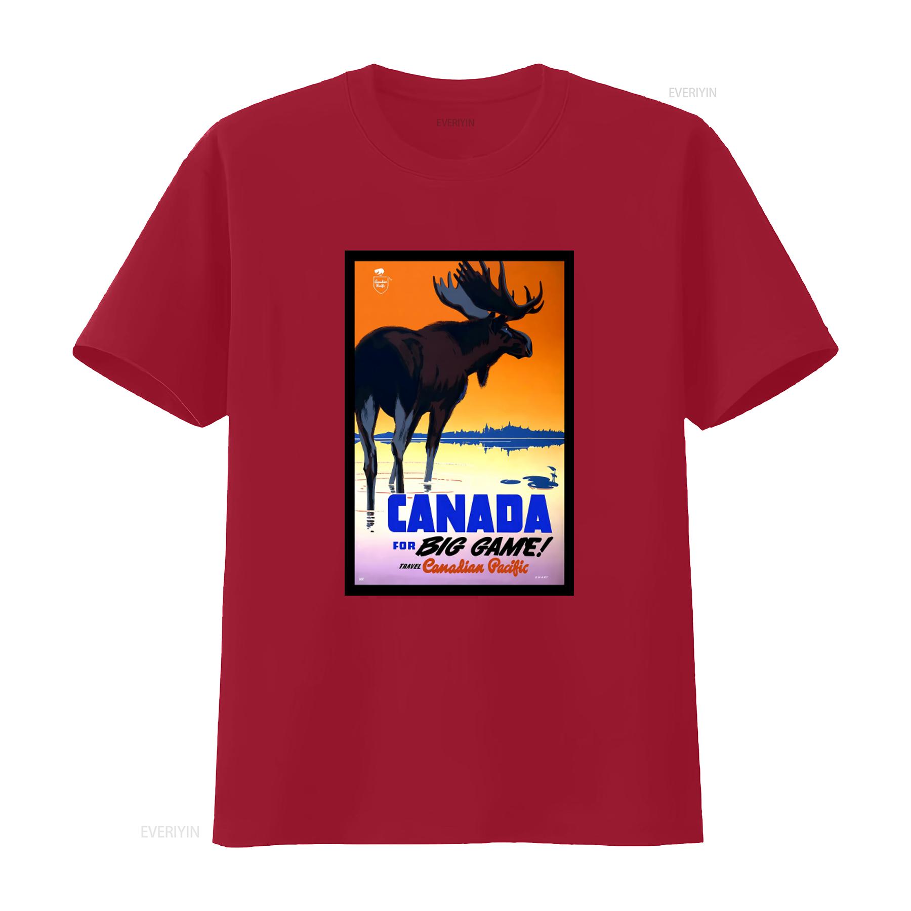 Canada Travel Vintage Moose T Shirt Canadian Pacific For Big Game Adventure vintage Washed Casual Breathable designer clothes S