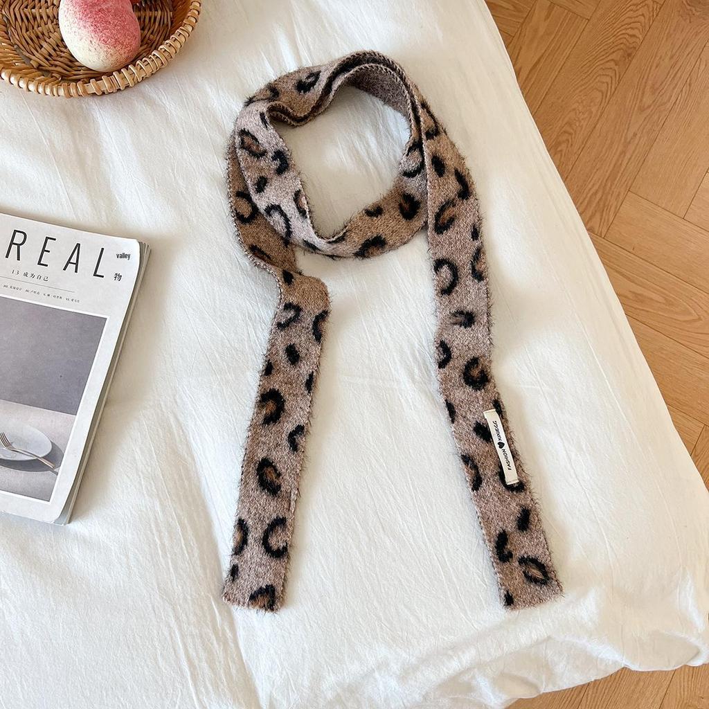 Korean Knitted Leopard Print Wool Blend Scarf Snood