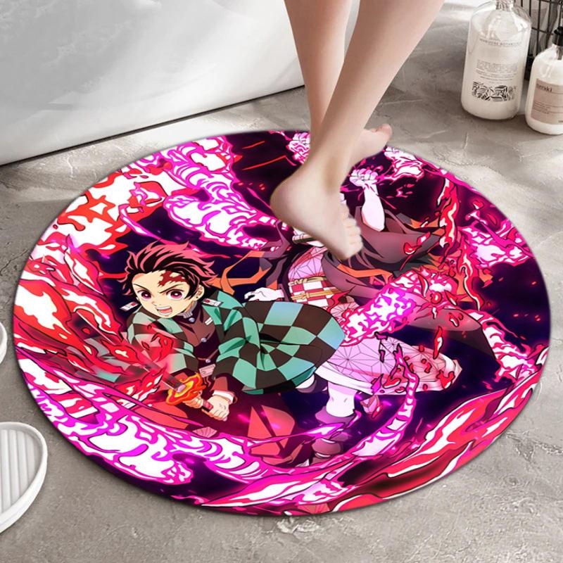 Classic Japanese-style Cartoon Demon Slayer Round Rug, Home Soft Decorative Anti-slip Yoga Mat and Chair Mat, Outdoor Floor Mat Carpet K13