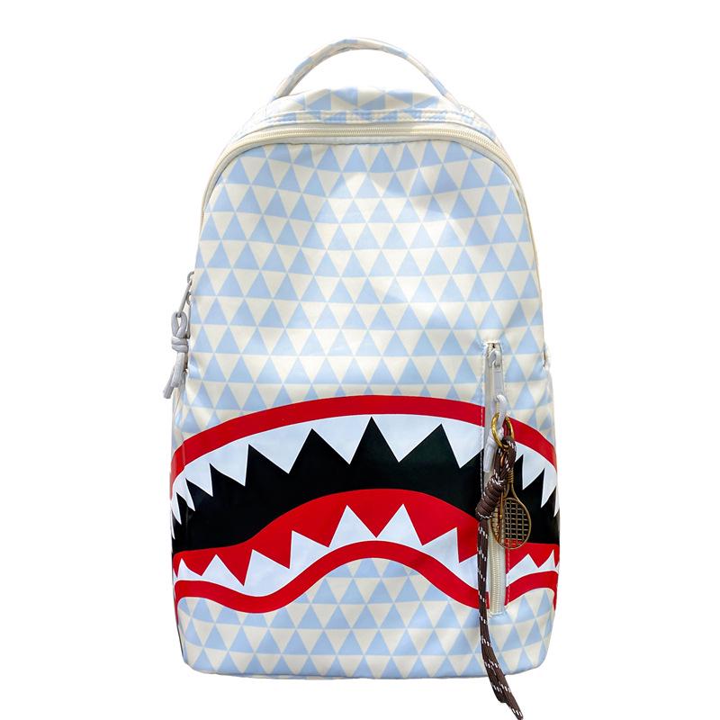 Shark Print Student Backpack, Large Capacity, Trendy, Fun, and Fashionable