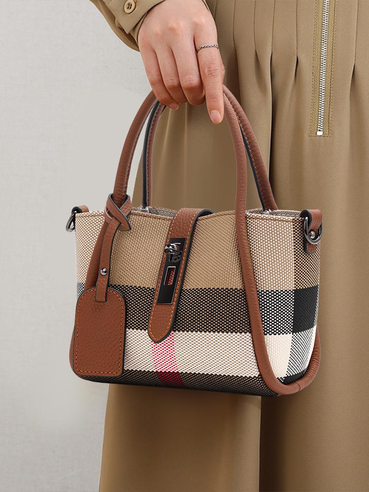 Aidrani  New women's plaid handbag mini style made of canvas and cowhide materials brown