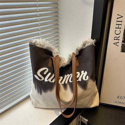 Large Capacity Fringed Bag Beach Bag Women's Shoulder Tote Bag Casual Lazy Wind Contrasting Color Handbag