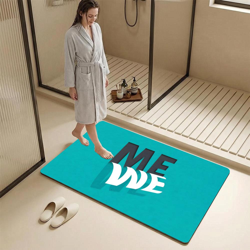 Abstract English Words Floor Mat Diatomite Bath Mat – Highly Absorbent, Non-Slip, Quick-Drying Bathroom Rug