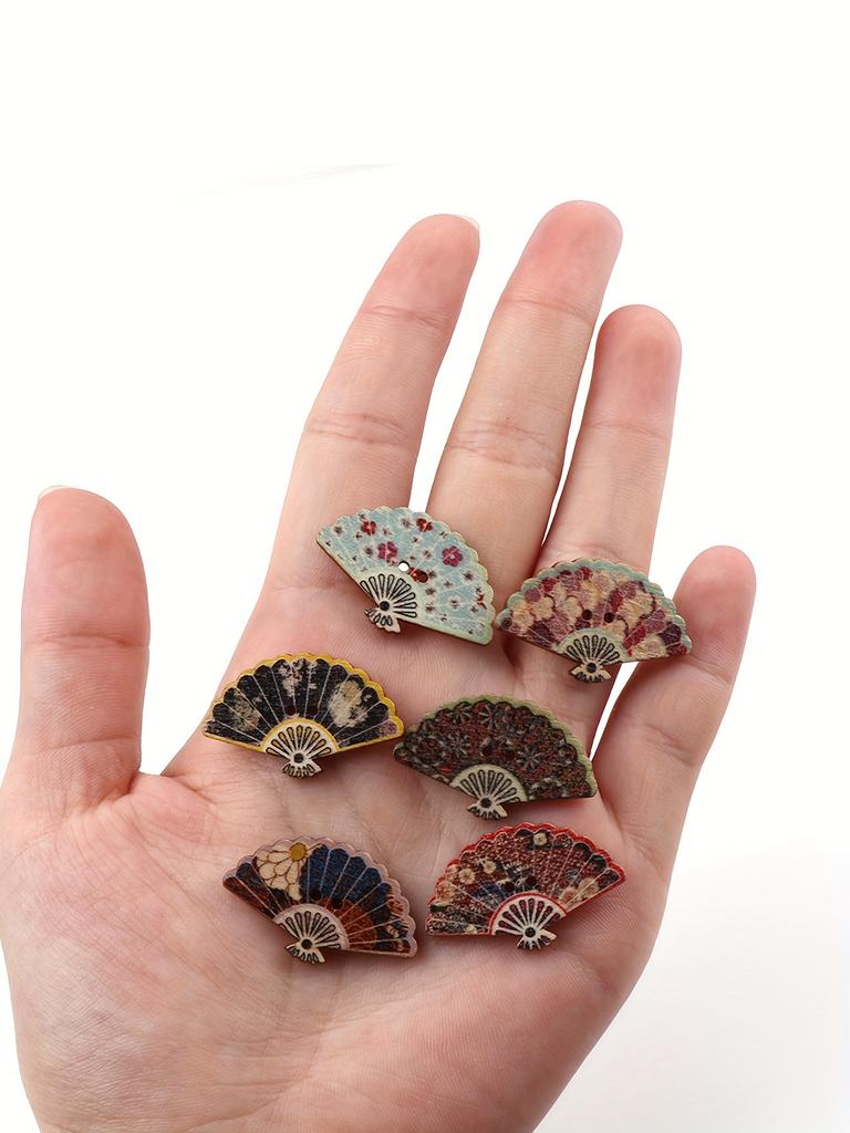 10Pcs Painted Fan Wooden Pendant DIY Crafts Supplies Hanging Ornaments Retro Wood Slices Home Decor.
