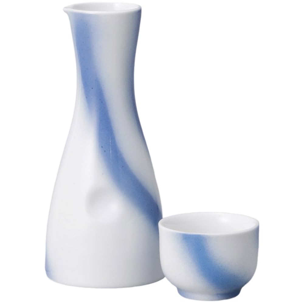 

Sake Tokkuri and Ochoko x Blown Ink Cut Peko Tokkuri Tokkuri and Sake Cup Set Mino Ware Ale-net Set, Set, 7.4cm H16cm, 240cc, (Large), (2), Ceramic, белый