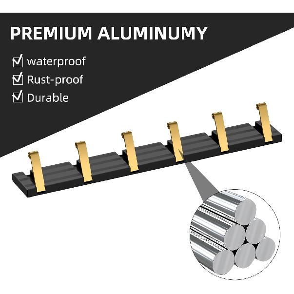 Coat Rack Wall Mounted, Metal Heavy Duty Wall Coat Hooks,Modern Coat Hanger Wall with 6 Flip-Down Hooks,Hook Rack Rail for Clothes, Keys, Hats,