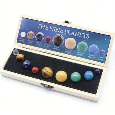 9pcs Science Toy Natural Crystal Solar System Planets Spheres Set Earth Mars Galaxy Model Toys for Children's Early Education