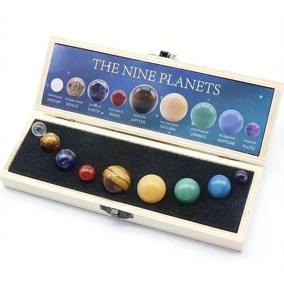 Interesting Toys 9Pcs Science Toy Natural Crystal Solar System Planets Spheres Set Earth Mars Galaxy Model Toys For Children's Early Education