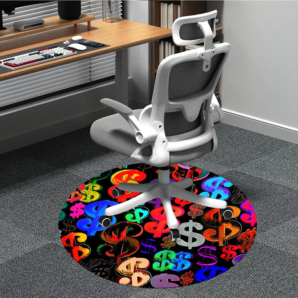 1pc Money Symbol Carpet, Round Non Slip Durable Large Size Office Carpet, Suitable for Office