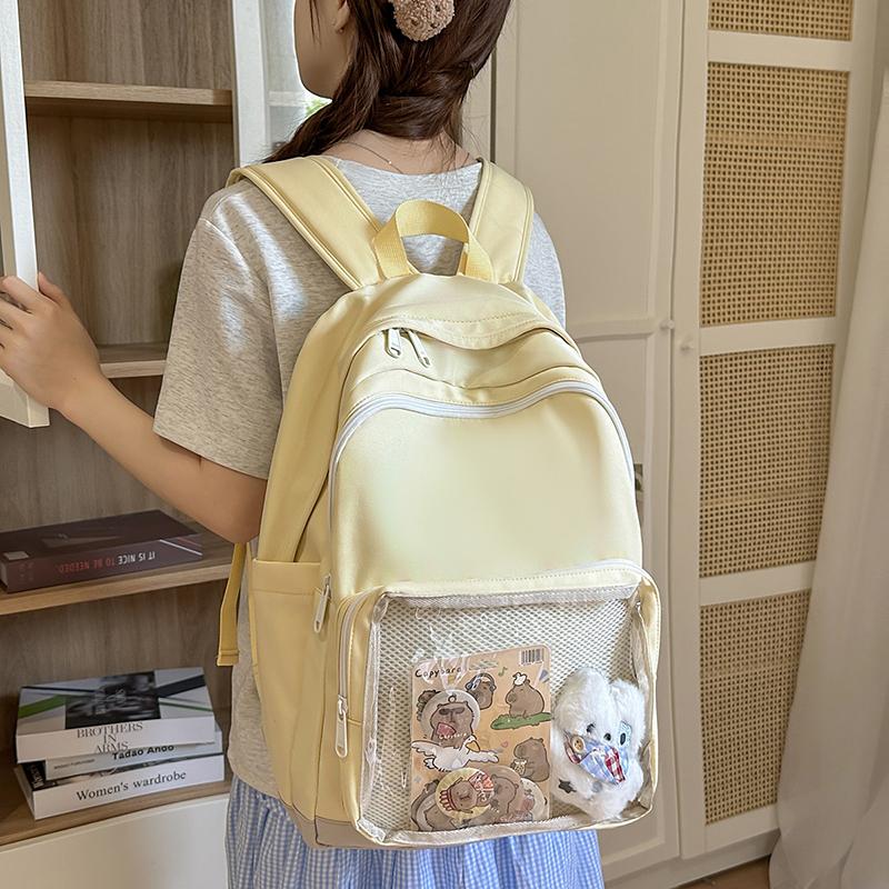 Middle School Student Backpack Solid Color Women's Large Capacity Schoolbag