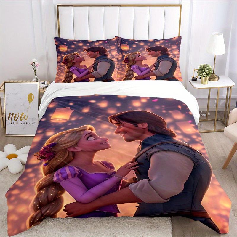 3pcs Tangled Rapunzel & Flynn Romantic Scene Printed Bedding Set, Soft and Comfortable Quilt Cover for Bedroom, Guest Room (1 Duvet Cover + 2 Pil
