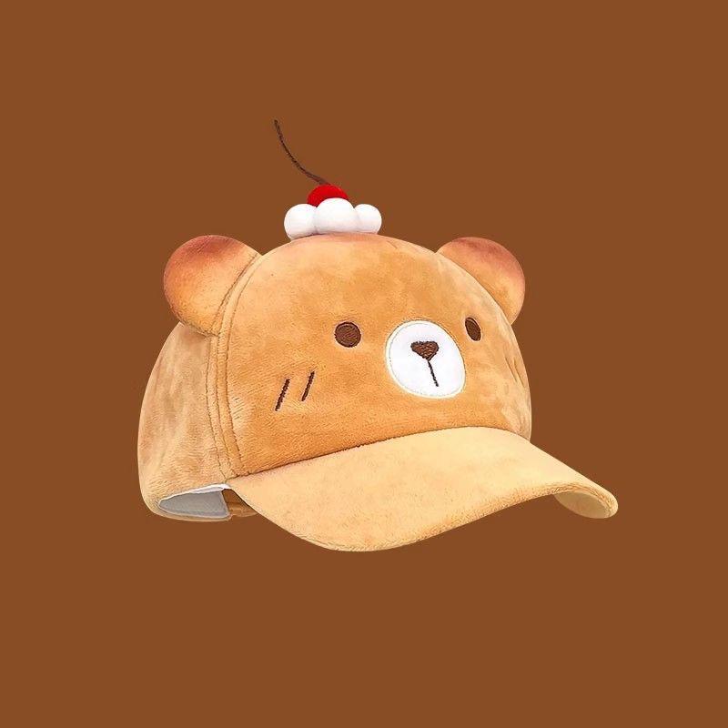Boné de Baseball Fofo de Urso com Bordado de Orelhas 3D para um Rosto Mais Magro