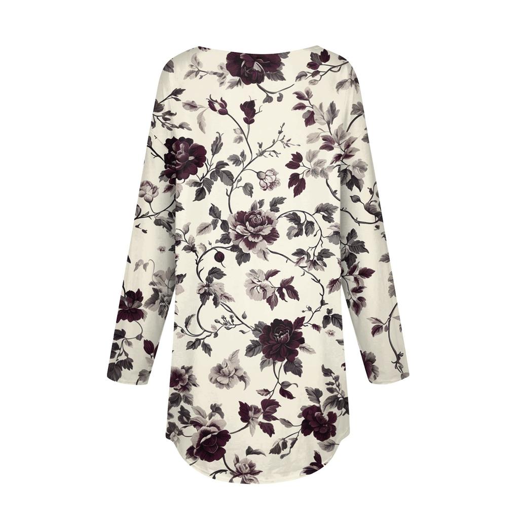 Women's Loose Casual Printed Round Neck Long Sleeved T Shirt Top Pullover Long Sleeved Sweatshirt