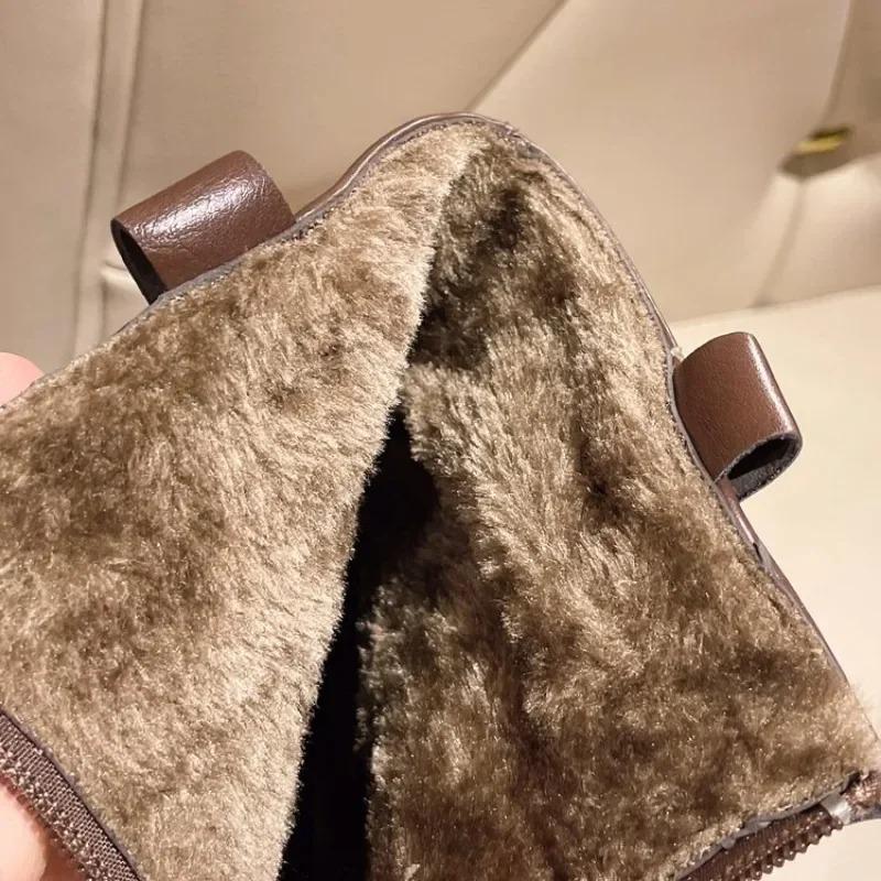 New Women Ankle Boots Fashion Female Square Heel Low-Heel Shoes Lady Boots Leather Woman Low-heel Keep Warm Ankle Boots