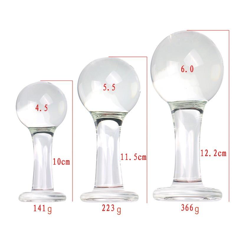 VaHpp Glass Anal Plug Round ball With handle Diameter 4.5/5.5/6cm Sex toy Anal masturbation Dilation Training Transparent Smooth