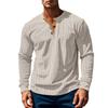 Neues Herren T-Shirt Langarm Basis Vier Knopf Cord Slim Herrenhemd