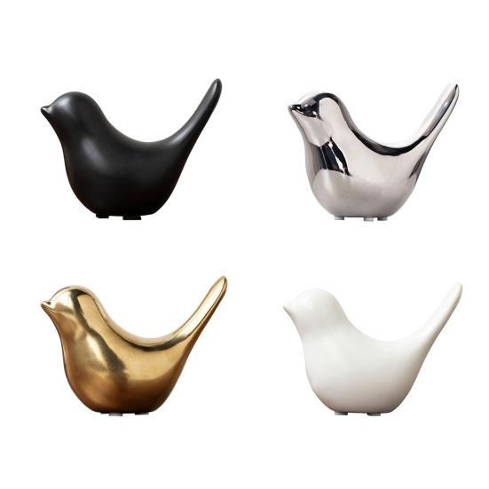 Ceramic Abstract Black Bird Statue Sculpture White Golden Bird Figurine Modern Home Office Living Room Tabletop