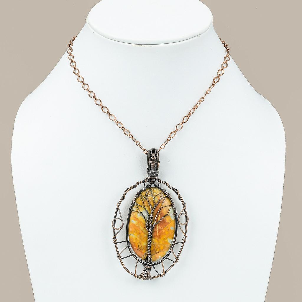 Malinga Jasper Handmade Copper Wire Wrap Tree Of Life Pendant 3.7" V1t68