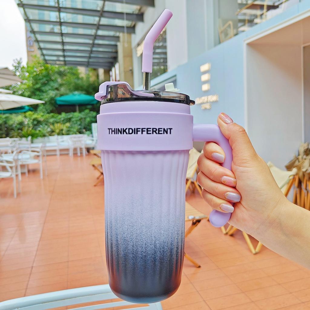 Thermos Mug Cup with Straw Lid Handle, Insulated Tumblers Cup, Coffee, Milk, Keep Warm, Cool Water Bottle, 860ml