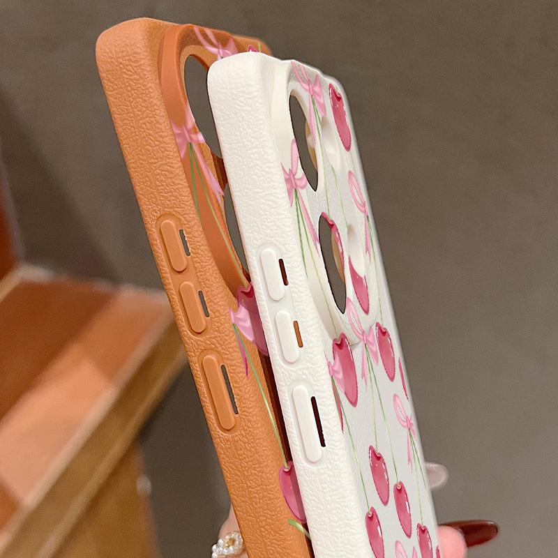 Crystal Cherry Fruits Bowknots Pattern Case For Xiaomi 14T 13T 11T Pro Funda Redmi Note 14 13 Pro 5G 12 11 Leather Texture Silicone Cover