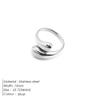 eManco Double Opening Ring Glossy Feather Design Ring  Stainless Steel Women's Fashion Jewelry
