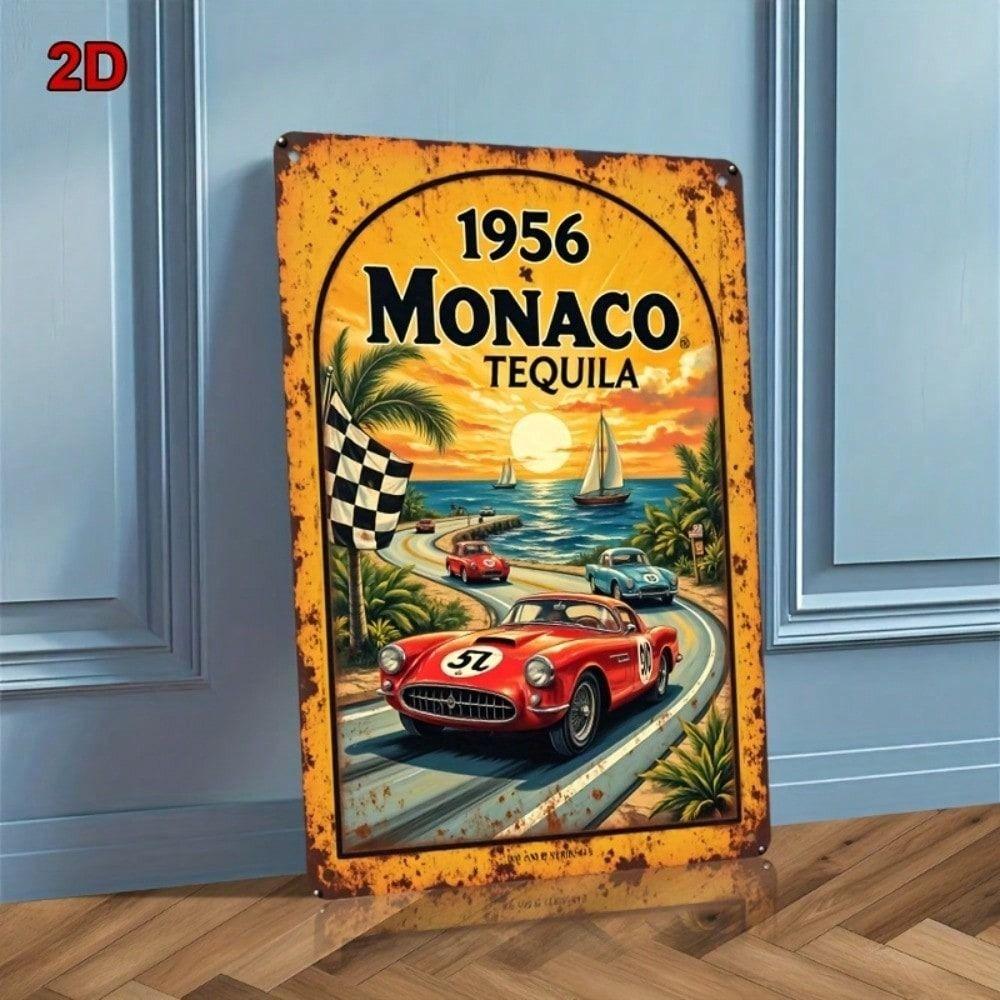 Vintage Monaco Grand Prix Metal Poster Car Boat Art Garage Decor