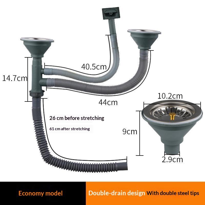 Double Bowl Kitchen Sink Drain Pipe Kit Leak Proof Anti Blocking UV Resistant Long Lifespan for Outdoor Patio Kitchen Sinks