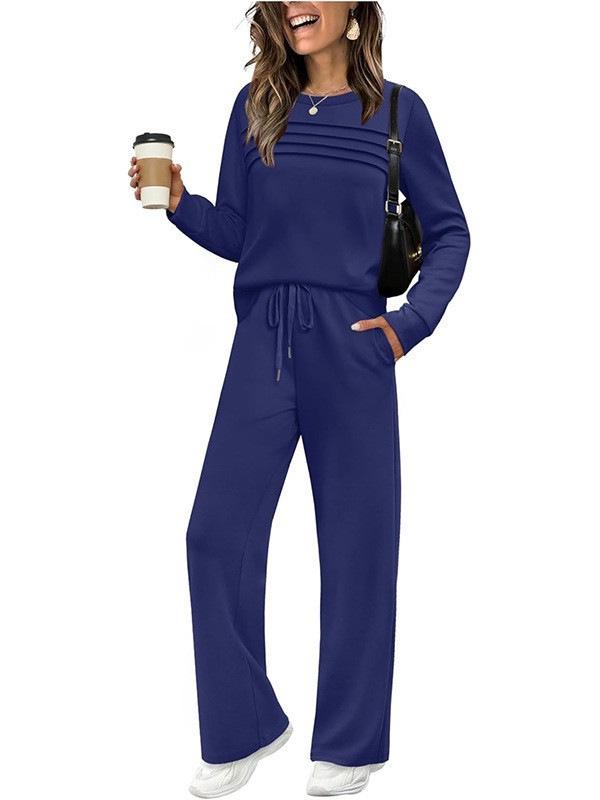2025 Women's Set: Long Sleeve, Elastic Waist, Wide Leg Pants - Autumn/Winter Casual Wear