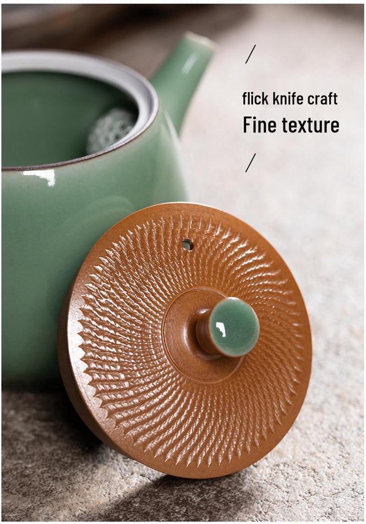 Handmade Longquan Celadon Knife-Cut Teapot with Ceramic Filter - Chinese Gongfu Tea Set