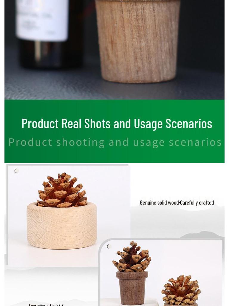 Creative Pine Cone Portable Aroma Diffuser: Wooden Essential Oil Air Freshener Ornament for Home and Car.
