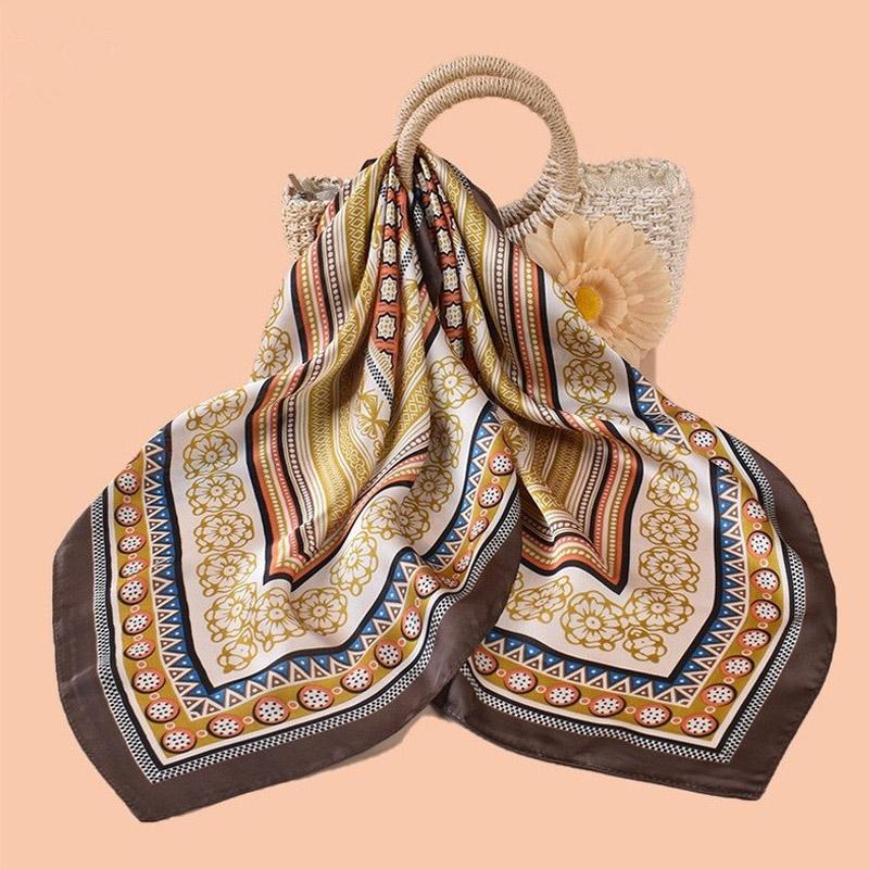 High Quality Summer Hijab Scarf Women Silk Imitation Neckerchief Hair Bands Foulard Woman Shawls Wraps Ribbon Square Bandanas