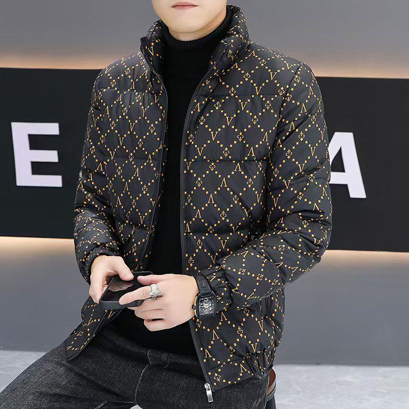 2026 Herren Trendige Stehkragen Daunenjacke mit Allover-Print - Dicke, Warme, Winddichte, Kältebeständige Oberbekleidung