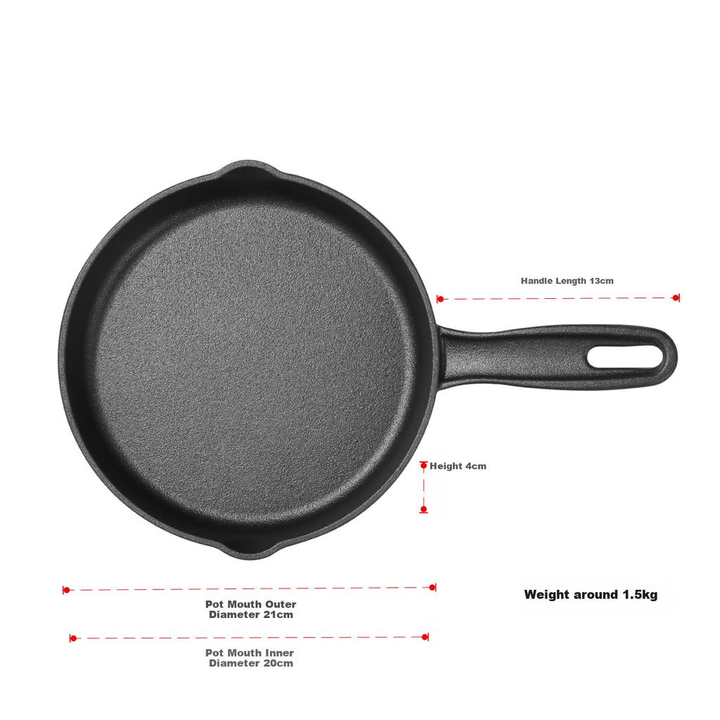 Telssida Thick Cast Iron Small Flat-Bottom Pan, Uncoated Steak Griddle, Non-Stick Egg Pan, Raw Iron Mini Breakfast Pan, 20cm