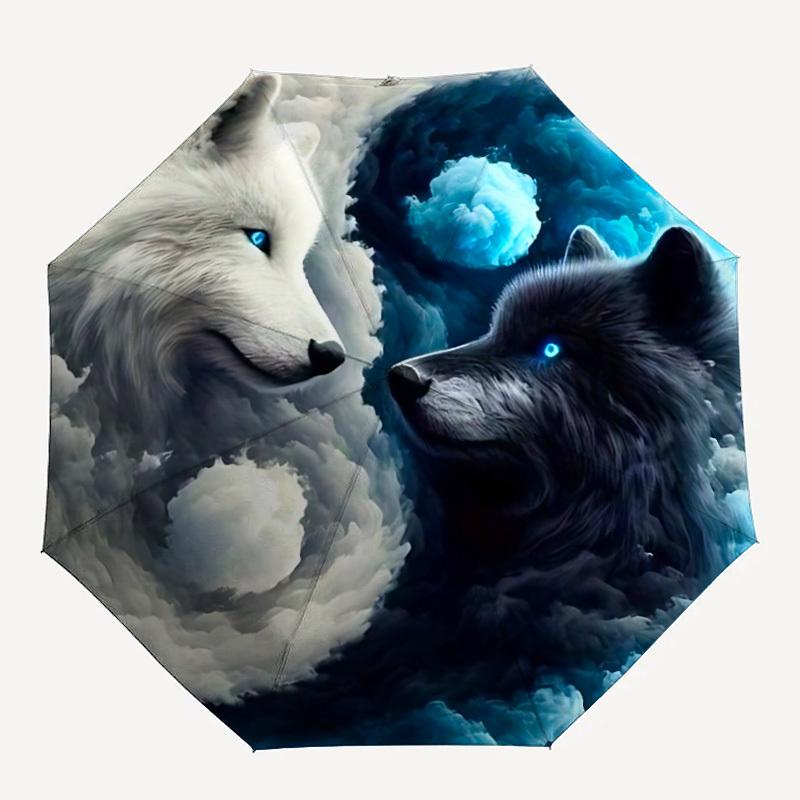 

1pc Wolf YinYang Automatic Open/Close Umbrella Compact Folding Umbrella, All-Season Portable Umbrella for Women/Men096