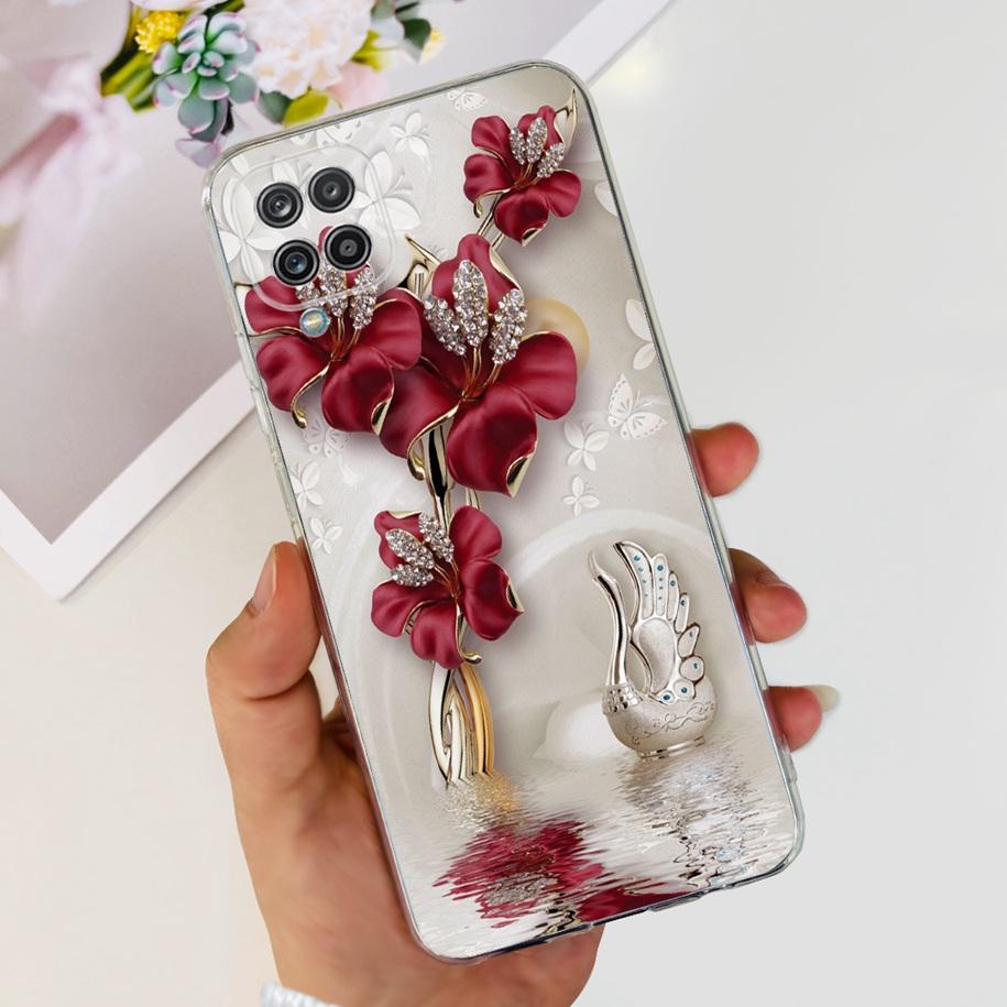 For Samsung Galaxy A12 Case Transparent Cover Fashion Flower Slim Soft TPU Phone Case For Samsung A12 SM-A125F M12 F12 A 12 Capa