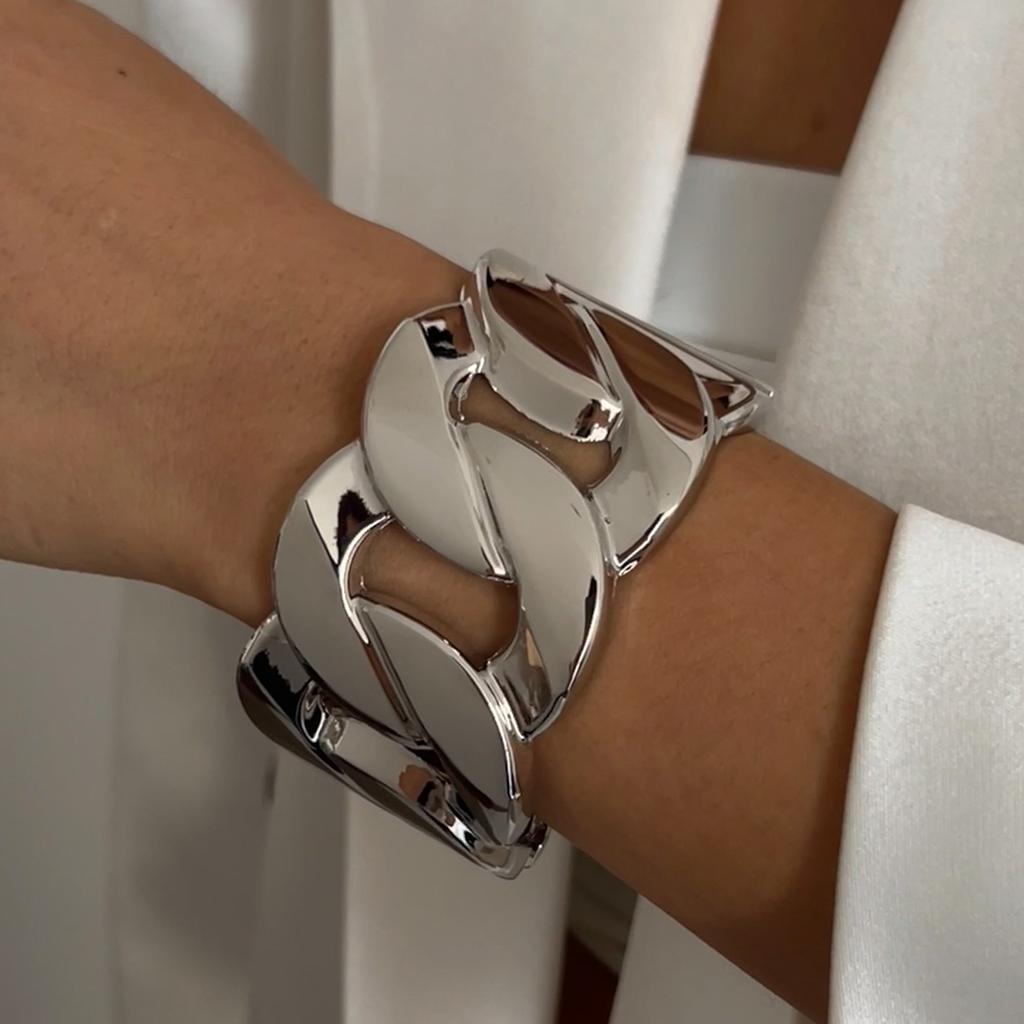 SHIXIN Hip Hop Liscio Colore Oro Larga Catena Bracciale a Molla per Donne Punk Metallo Geometrico Bracciale a Manchette Unisex Uomo Gioielli